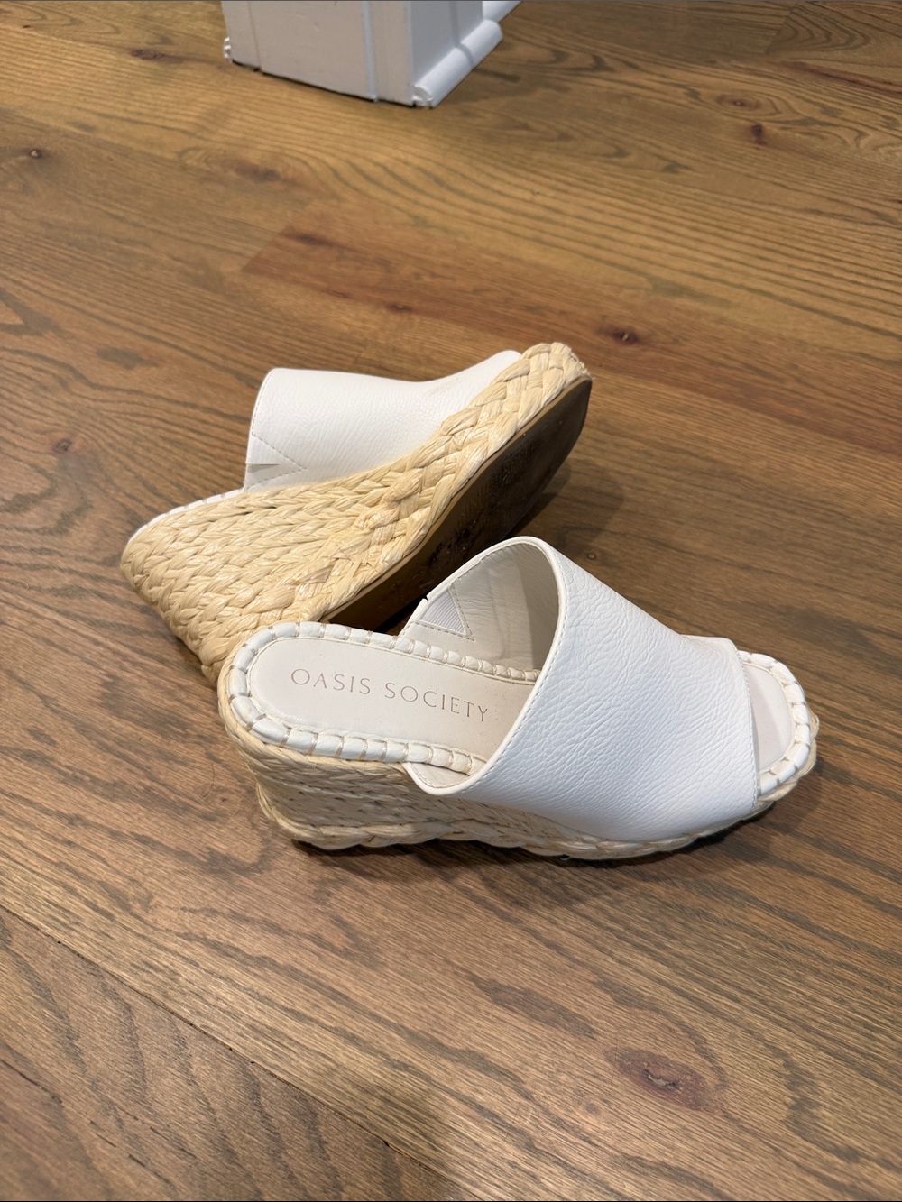 Oasis Society White Espadrille Wedge Slide Sandal